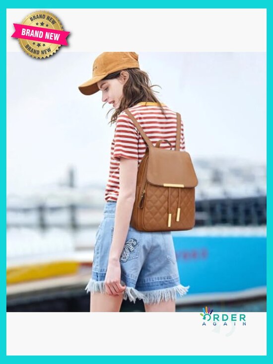 Quilted Trendy Leather Backpack Purse Women Travel Daypack Shoulder Bag main image 6